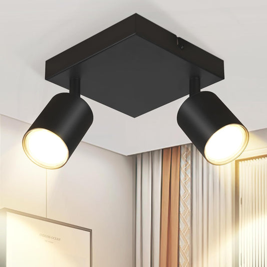 ZMH Deckenleuchte 2 flammig Deckenstrahler Schwarz - Deckenlampe eckig Deckenspots Flur GU10 Modern Flurlampe Decke 330¡ã Schwenkbar Wandstrahler aus Metall f¨¹r Wohnzimmer K¨¹che - Ohne Leuchtmittel