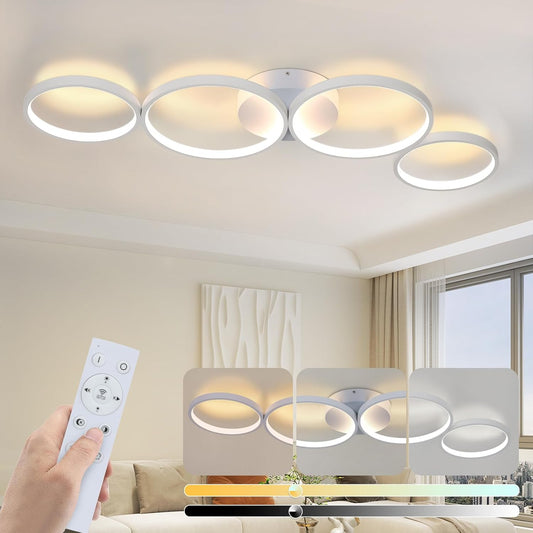 ZMH Deckenlampe LED Deckenleuchte Wohnzimmer: 100cm Wohnzimmerlampe Dimmbar 4-Ringen Modern Schlafzimmerlampe 56W Wei? Deckenbeleuchtung mit Fernbedienung Design f¨¹r Schlafzimmer B¨¹ro K¨¹che