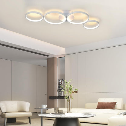 ZMH Deckenlampe LED Deckenleuchte Wohnzimmer: 100cm Wohnzimmerlampe Dimmbar 4-Ringen Modern Schlafzimmerlampe 56W Weiß Deckenbeleuchtung mit Fernbedienung Design für Schlafzimmer Büro Küche