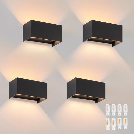 ZMH LED Wandleuchte Innen Wandlampe - 4ER Au?enwandleuchten Schwarz Wandbeleuchtung Aussen Aussenlampe Up Down IP65 Ausenbeleutung 3000K Warmwei? Au?enleuchte G9 f¨¹r Hauswand Treppenhaus Flur