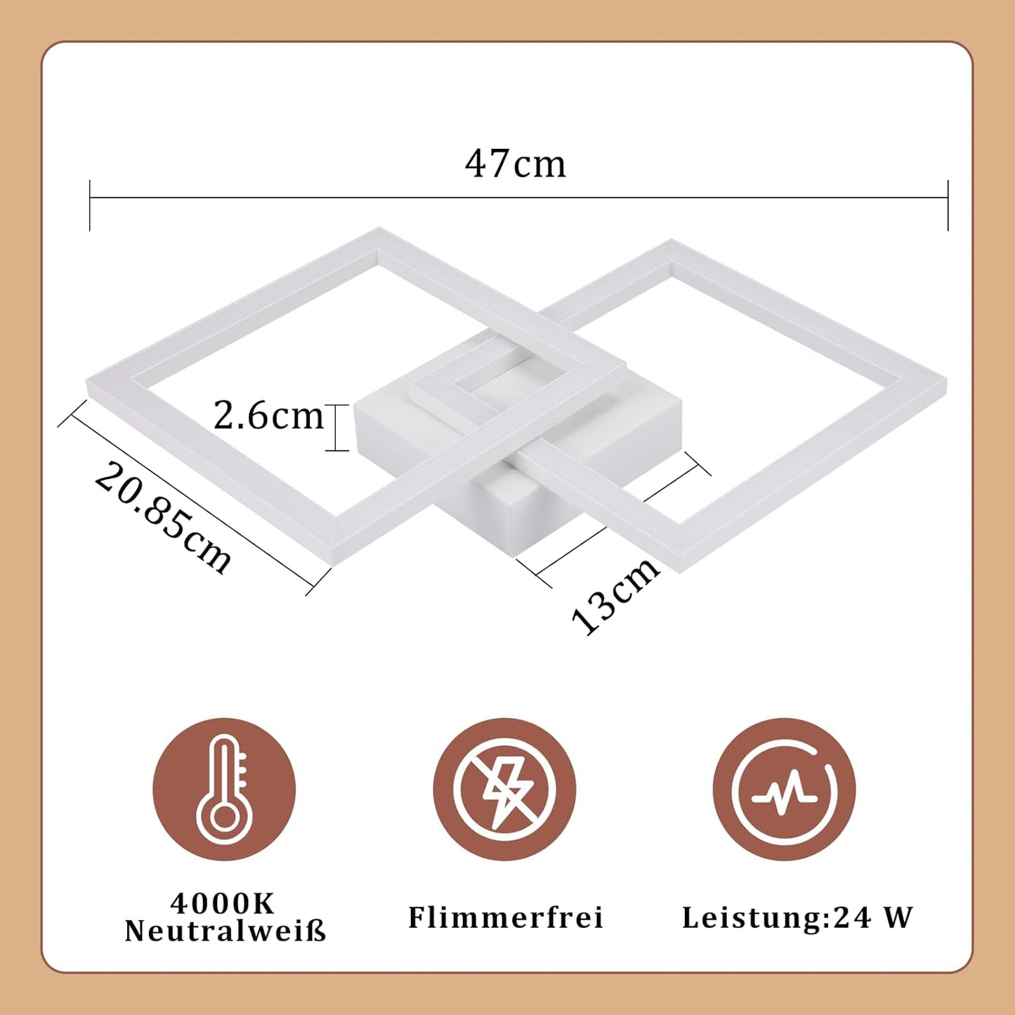 ZMH Deckenlampe LED Deckenleuchte Küche - Modern Küchenlampe 24W 4000K Wohnzimmerlampe Design Flurlampe Neutralweiß Schlafzimmerlampe Flur Deckenbeleuchtung Weiß für Kinderzimmer Schlafzimmer