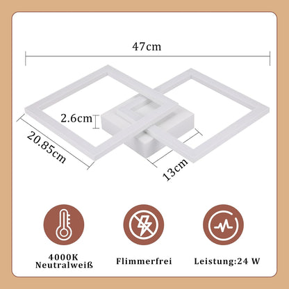 ZMH Deckenlampe LED Deckenleuchte Küche - Modern Küchenlampe 24W 4000K Wohnzimmerlampe Design Flurlampe Neutralweiß Schlafzimmerlampe Flur Deckenbeleuchtung Weiß für Kinderzimmer Schlafzimmer