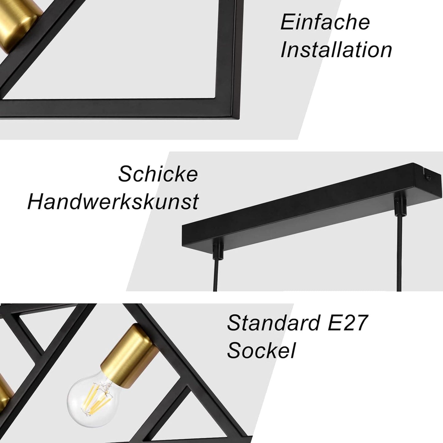 ZMH Pendelleuchte Esszimmer Hängelampe 4 Flammig - Hängeleuchte Schwarz Vintage E27 Hängend Eckig Modern Pendellampe Höhenverstellbar Metall für Wohnzimmer Schlafzimmer Arbeitszimmer Küche