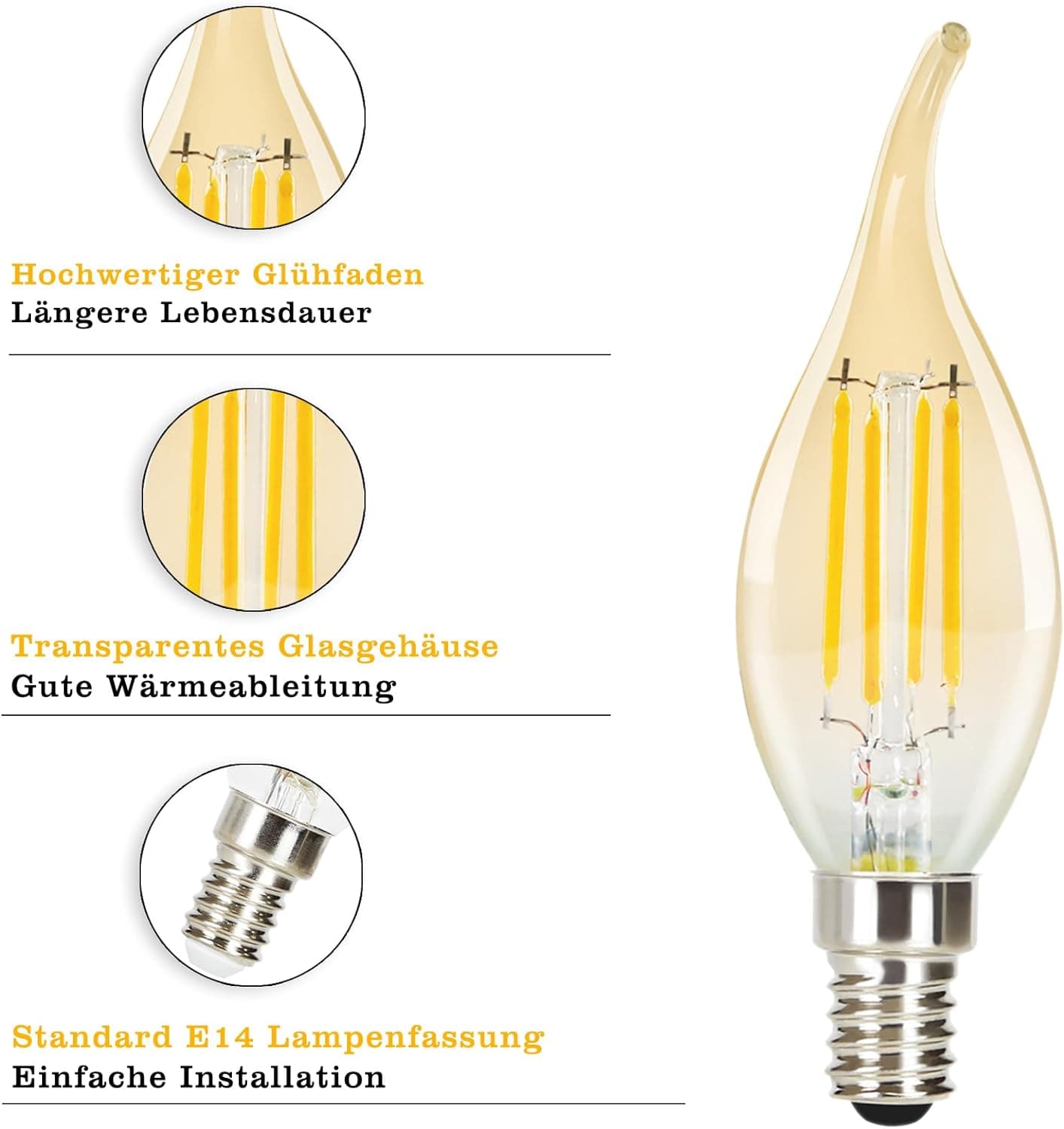 ZMH 6 Stück LED Glühbirne E14 Vintage Lampe - C35L Warmweiss kerze Leuchtmittel Edison Retro Light Bulb 4W Glühlampe Filament Birne Glas Antike Energiesparlampe für Haus Hotel Bar Café ZMH-Lichtstein