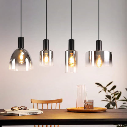 Pendelleuchte H?ngelampe Esstisch 4 Flammig H?ngeleuchte- E27 Vintage Esszimmerlampe H?ngend Pendellampe H?henverstellbar Glas Retro f¨¹r Schlafzimmer Wohnzimmer (ohne Leuchtmittel)