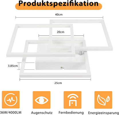 ZMH Deckenlampe LED Deckenleuchte Küche - 36W Wohnzimmerlampe Dimmbar Schlafzimmerlampe mit Fernbedienung Modern Design Wohnzimmer Küchenlampe weiß Deckenlampen für Schlafzimmer Kinderzimmer
