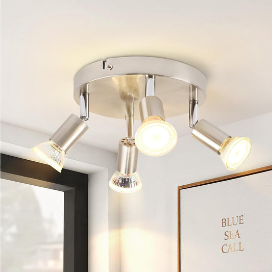 ZMH LED Deckenstrahler 4 Flammig Deckenleuchte - Deckenspot Schwenkbar 350¡ã GU10 Rund Nickel Metall Modern Wohnzimmerlampe f¨¹r Schlafzimmer K¨¹che Esszimmer Flur, Max. 4x25W ohne Leuchtmittel