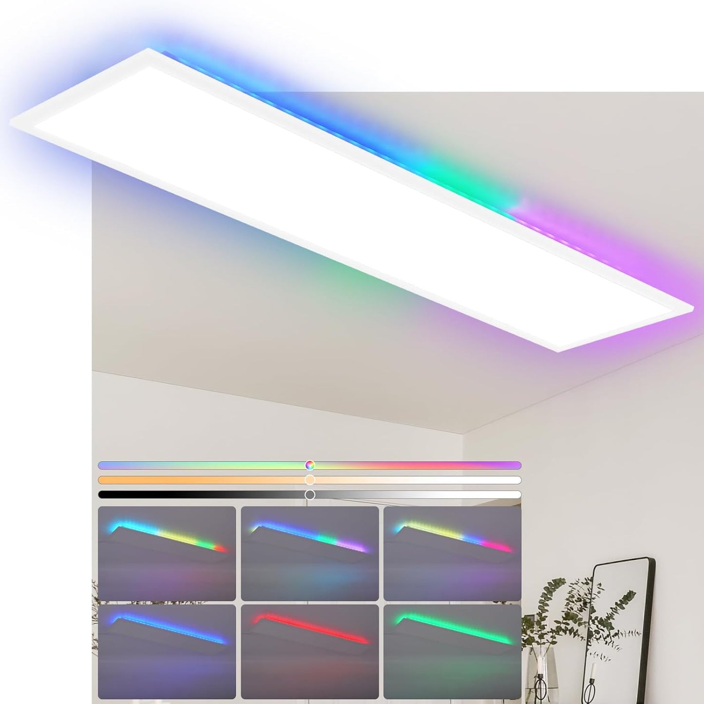 ZMH LED Panel 100x25 Deckenleuchte - Deckenpanel Dimmbar Lang Tageslichtlampe GRB Backlight Farbwechsel Bürolampe Flach Büro 39W Deckenlampe Küchenlampe für Werkstatt Flur Küche Wohnzimmer