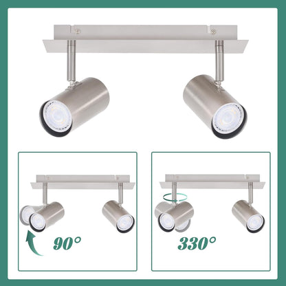 ZMH LED Deckenleuchte 2 Flammig GU10 - Deckenstrahler Schwenkbar 330° Nickel Flur Deckenlampe Innen Modern Deckenspots Wandstrahler für Küche, Schlafzimmer, Wohnzimmer, Ohne Leuchtmittel