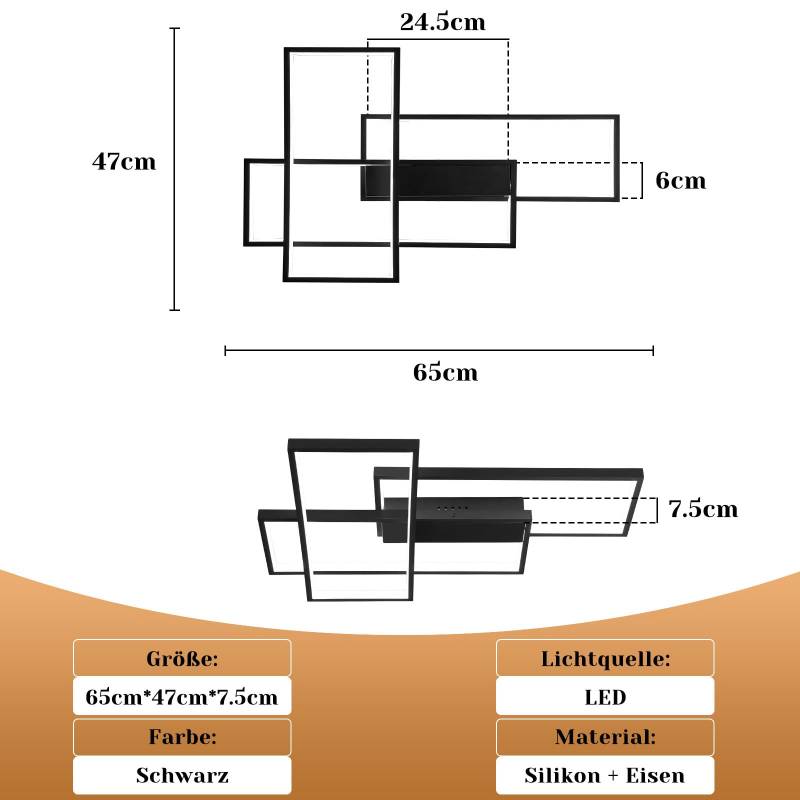 ZMH Deckenlampe LED Deckenleuchte Schlafzimmer - 65cm Wohnzimmerlampe Schwarz Schlafzimmerlampe Dimmbar mit Fernbedienung 65W Wohnzimmer Deckenbeleuchtung Modern Küchenlampe Groß für Esszimmer Küche