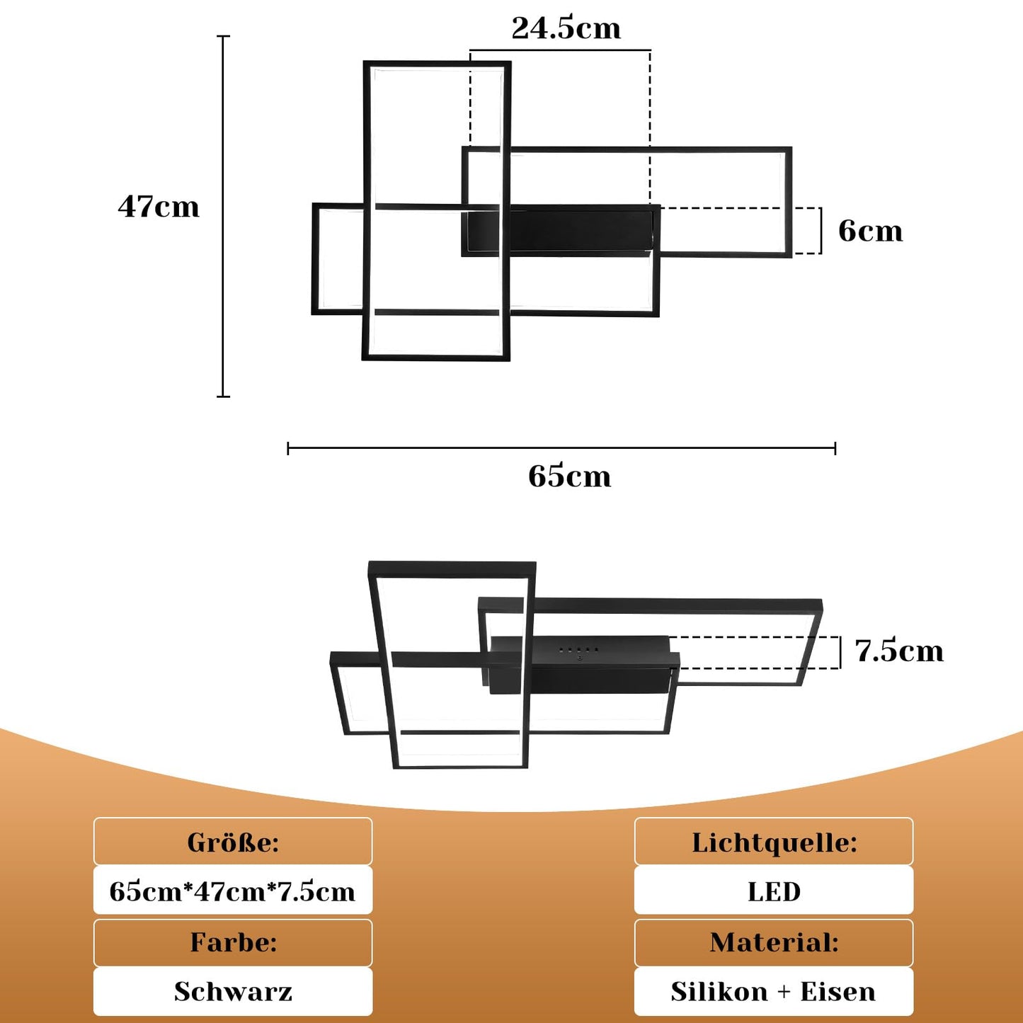 ZMH LED Deckenleuchte Dimmbar Modern Deckenlampe Schwarz Wohnzimmerlampe 65W Geometrisch Wandlampe Multifunktional Deckenbeleuchtung für Wohnzimmer, Schlafzimmer, Büro, Flur und Balkon