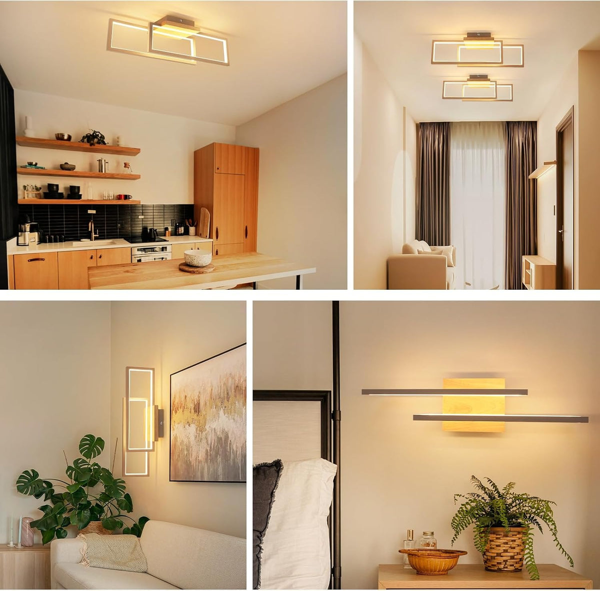 ZMH Deckenlampe LED Deckenleuchte Schlafzimmer 24W Holz 48cm Flurlampe