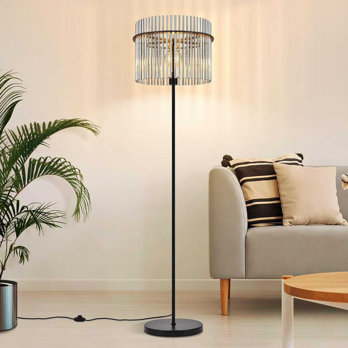 ZMH Stehlampe Schwarz Stehleuchte Glas Standleuchte Wohnzimmer E27