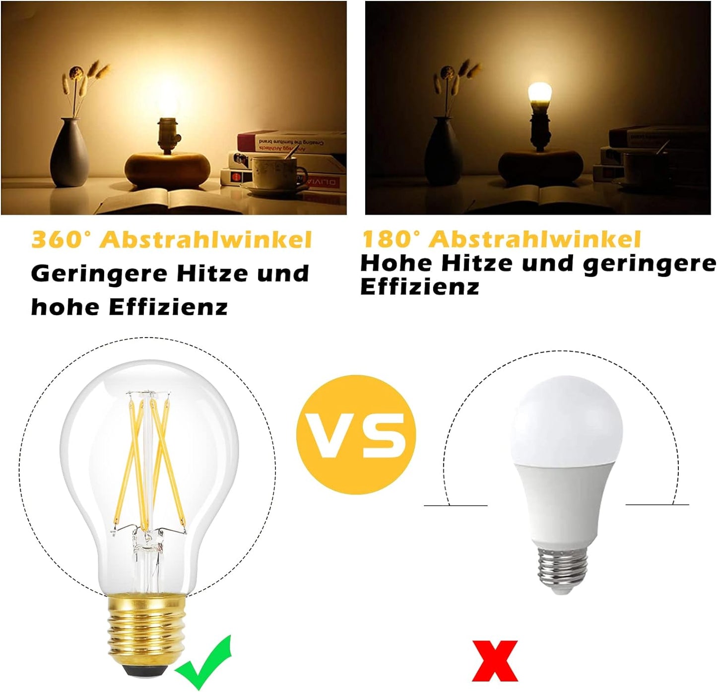 ZMH 6 Stück LED Glühbirne E27 Vintage Lampe - A60 Warmweiss Filament Leuchtmittel Edison Retro Glühlampe 2700K 4W Warmweiß Birne Glas Antike Energiesparlampe für Hotel Haus Café Bar