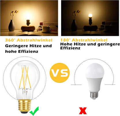 ZMH 6 Stück LED Glühbirne E27 Vintage Lampe - A60 Warmweiss Filament Leuchtmittel Edison Retro Glühlampe 2700K 4W Warmweiß Birne Glas Antike Energiesparlampe für Hotel Haus Café Bar