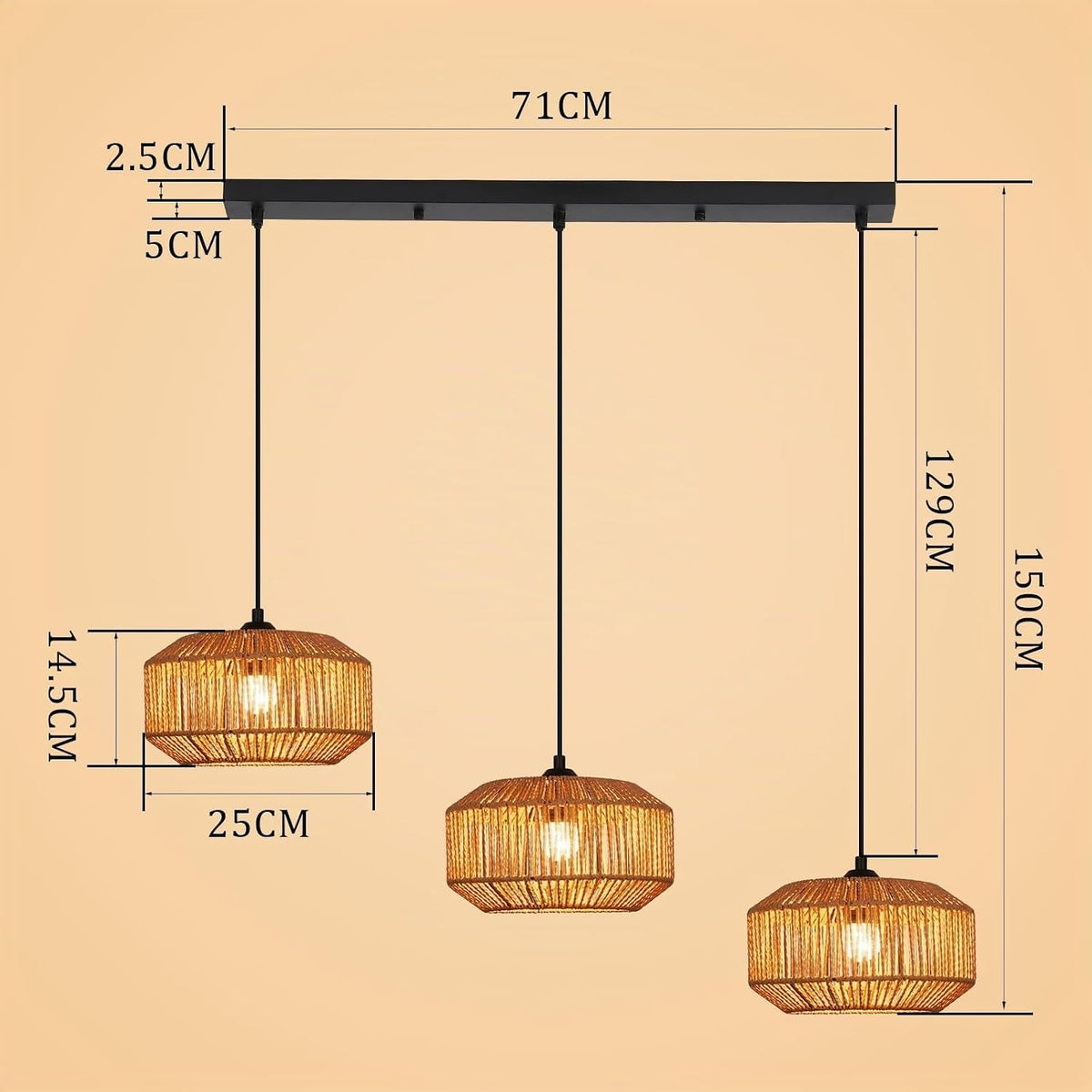 ZMH Pendelleuchte Boho Hängelampe Rattan Lampe Hängend Höhenverstellbar