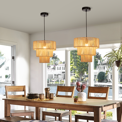 ZMH Hängelampe Esstisch Pendelleuchte Wohnzimmer: Rattan Boho Hängeleuchte Schlafzimmer Ø35cm Esstischlampe Hängend 1-flammig Esszimmerlampe E27 Pendellampe für Küche Flur Bar Resturant