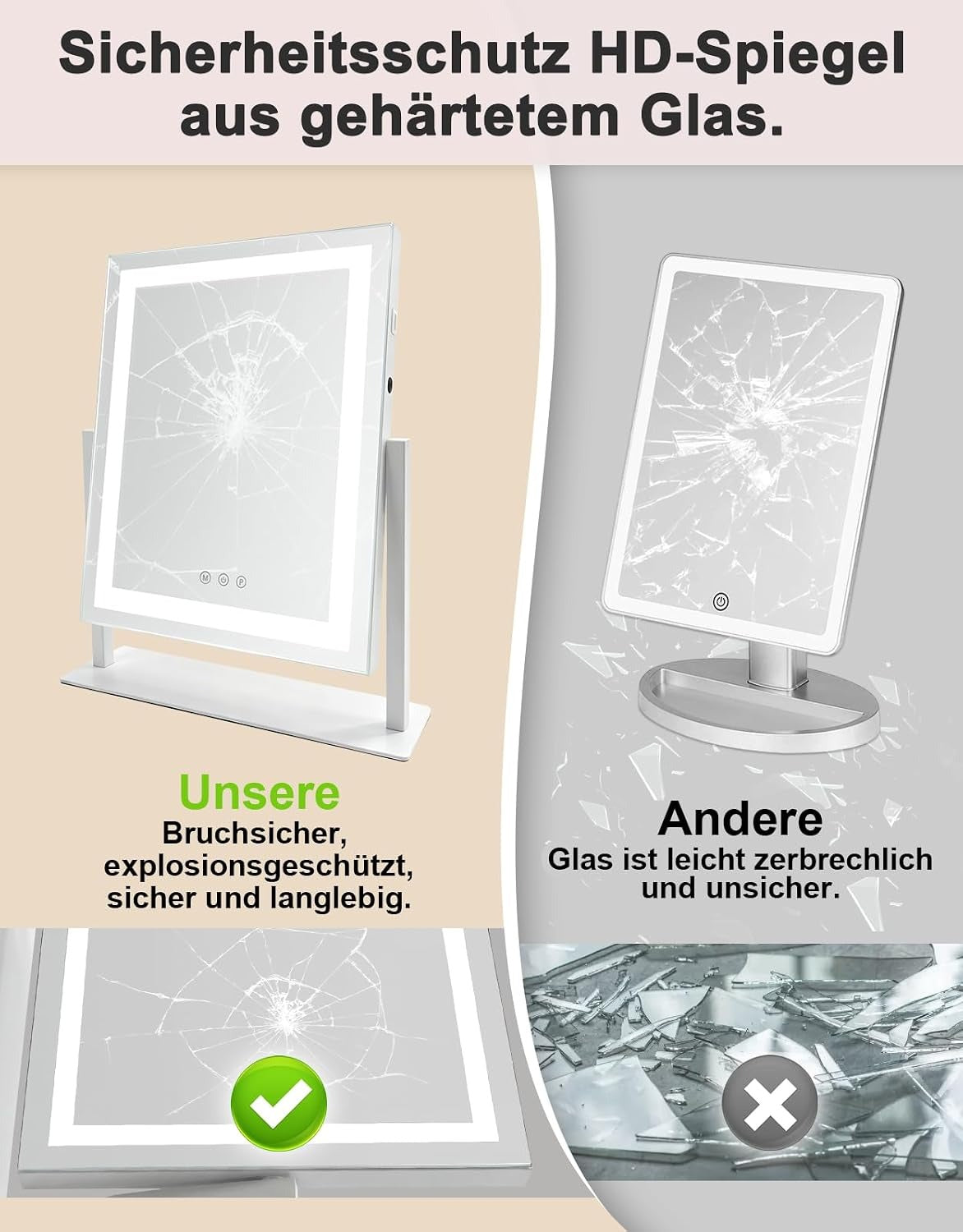 ZMH Schminkspiegel mit Beleuchtung Hollywood Spiegel - 30×40CM LED Vanity Mirror Klein Kosmetikspiegel mit Licht Tischspiegel 3 Modi Schminktischspiegel Touch Dimmbar