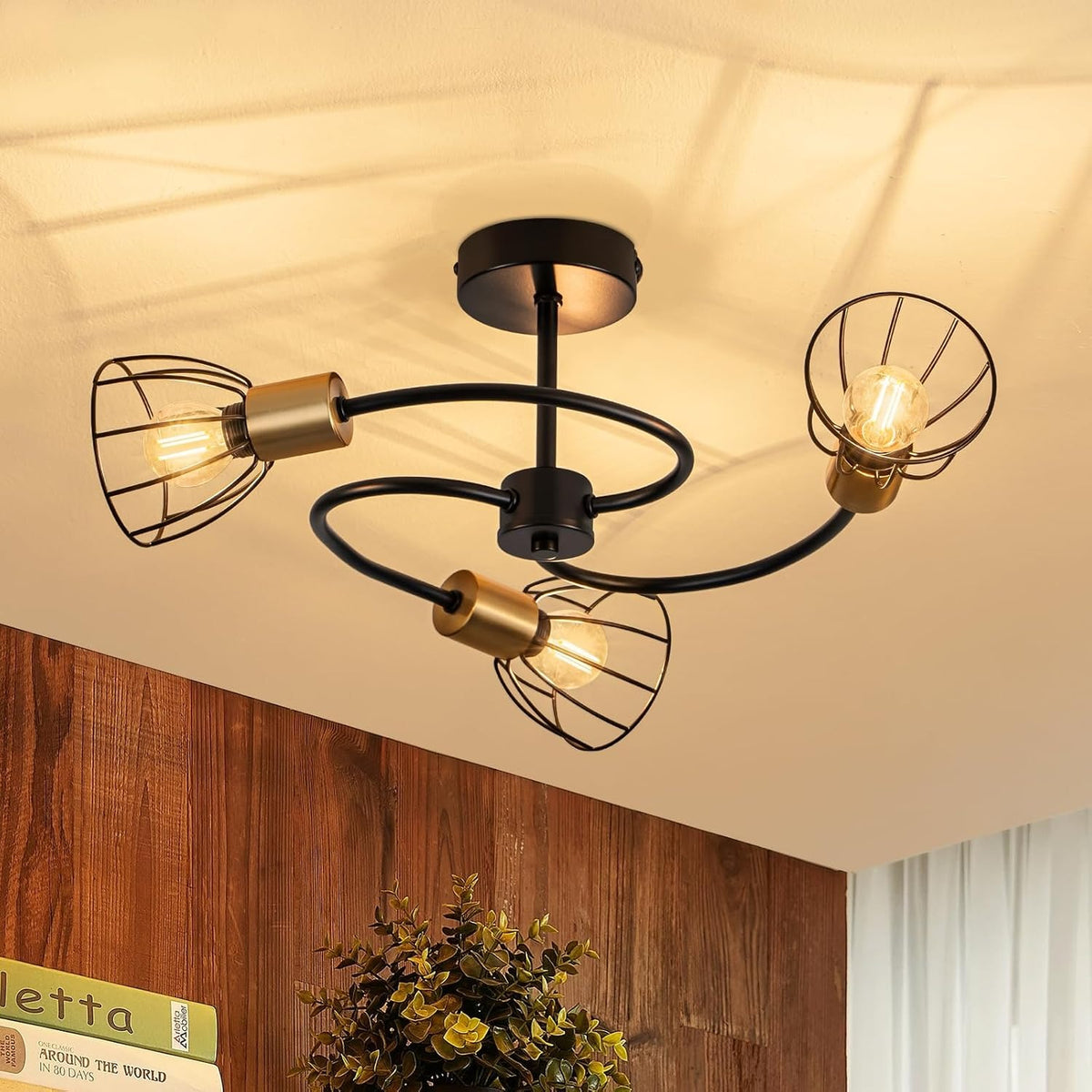 ZMH Deckenleuchte Schwarz E14 Deckenlampe Vintage Metall 3 Flammig