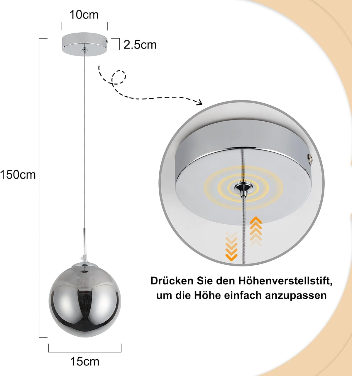 ZMH Pendelleuchte Glas Hängelampe Modern - 1 Flammig Bernstein