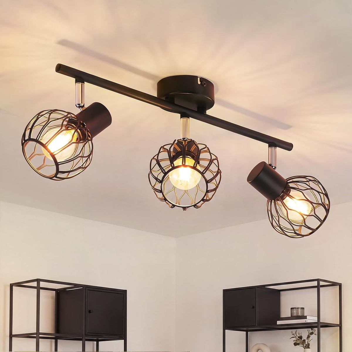 ZMH LED Deckenstrahler Schwarz-Grau-Weiß, E14 Deckenlampe 4 Flammig Schwenkbar