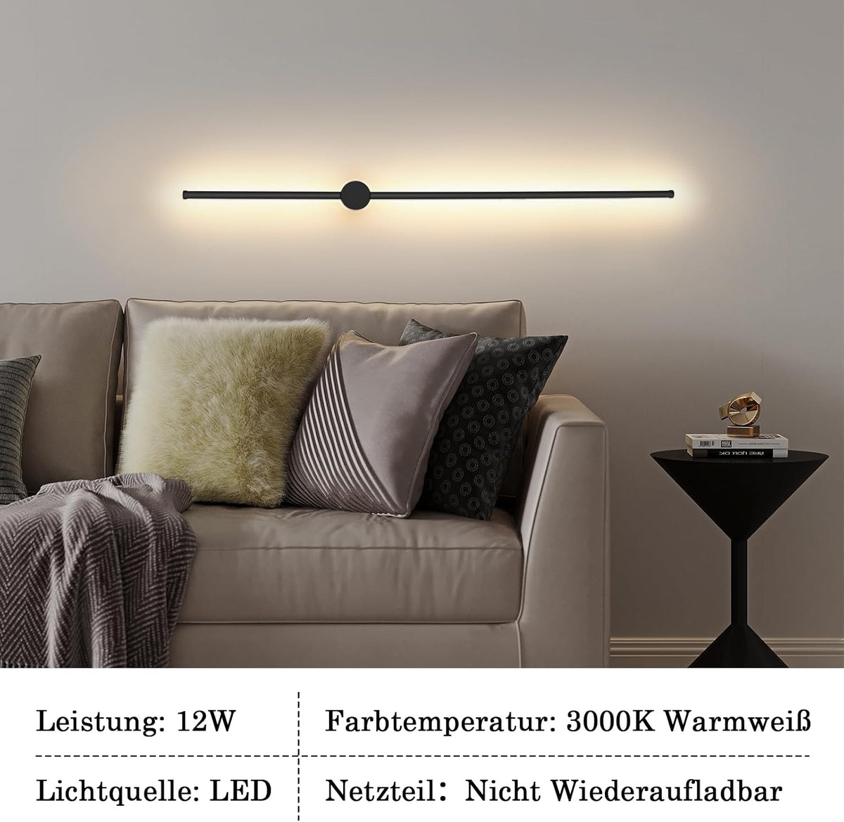 ZMH Wandlampe LED Wandleuchte Innen 100CM Lang Schwarz Modern Flurlampe