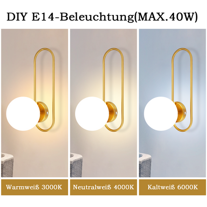Wandleuchte Innen Wandlampe Flur - Glas Schlafzimmer Wandbeleuchtung Gold Modern Flurlampe Wand Lampen E14 Glaskugel Retro Beleuchtung f¨¹r Treppenhaus Bett Wohnzimmer Hotel (Ohne Leuchtmittel)
