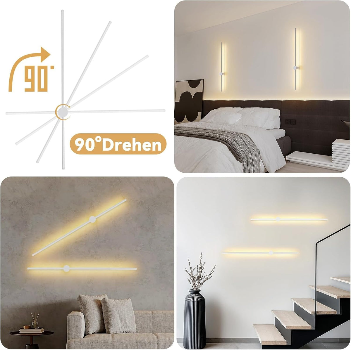 ZMH Wandleuchte Innen Wandlampe LED 60CM Weiß Flurlampe Modern Design