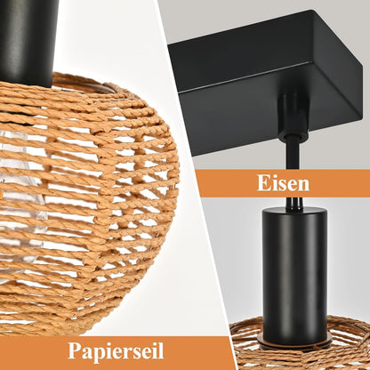 ZMH Hängelampe Boho Pendelleuchte Rattan 3-1 Flammig Esstischlampe