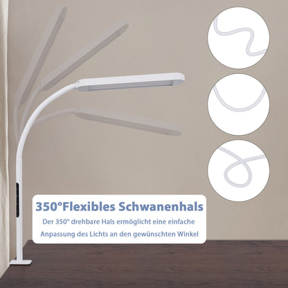 ZMH Schreibtischlampe LED Dimmbar - Klemmbar Tischlampe mit Stecker B¨¹rolampe Tageslichtlampe Wei? 5 Farbtemperatur-Helligkeitsstufen 11W Arbeitsplatzleuchte mit Timerfunktion Nachtlicht-Modus