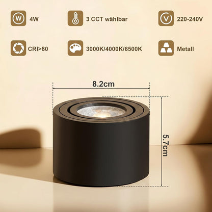 ZMH 4 Stück LED Aufbauspot Schwarz/Weiß Spots Deckenleuchte Dimmbar Ø80x50mm