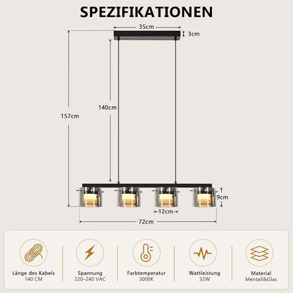 ZMH Pendelleuchte Esstisch Hängelampe Glas