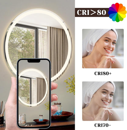 ZMH Spiegel Badezimmer Badezimmerspiegel mit Beleuchtung - LED Badspiegel Rund 80cm Wandspiegel Bad mit Touch-Schalter und Entfogger-Funktion IP44 Lichtspiegel Dimmbar 3000K-6500K