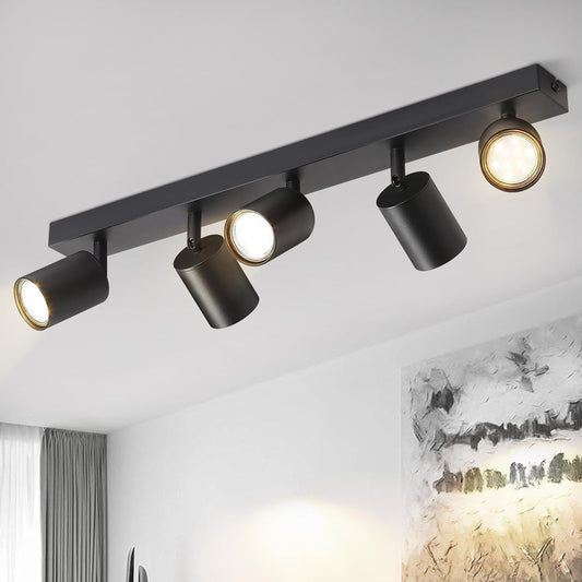 ZMH LED Deckenleuchte Schwarz Deckenstrahler: GU10 Deckenlampe Spots 5 Flammig 330°Schwenkbar Deckenspots Modern Flurlampe