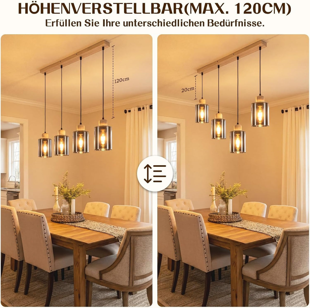 ZMH Pendelleuchte esstisch Hängelampe E27: Esstischlampe hängend Holz