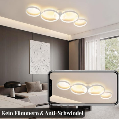 ZMH LED Deckenlampe Modern, 4-flammig in Ring-Optik, 37W Warmweiß 3000K, Deckenleuchte Rund 89cm aus Aluminium
