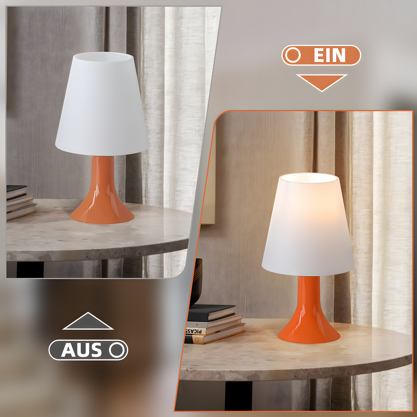 Nachttischlampe Wohnzimmer Tischleuchte mit Kabel - Tischlampe 2er Set Kleine Lampe E14 Tischlampen Orange Moderne Landhausstil für Esstisch Schlafzimmer - Ohne Leuchtmittel
