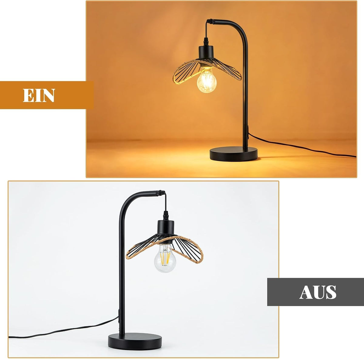 ZMH Tischlampe Schwarz Nachttischlampe Vintage Nachtlampe