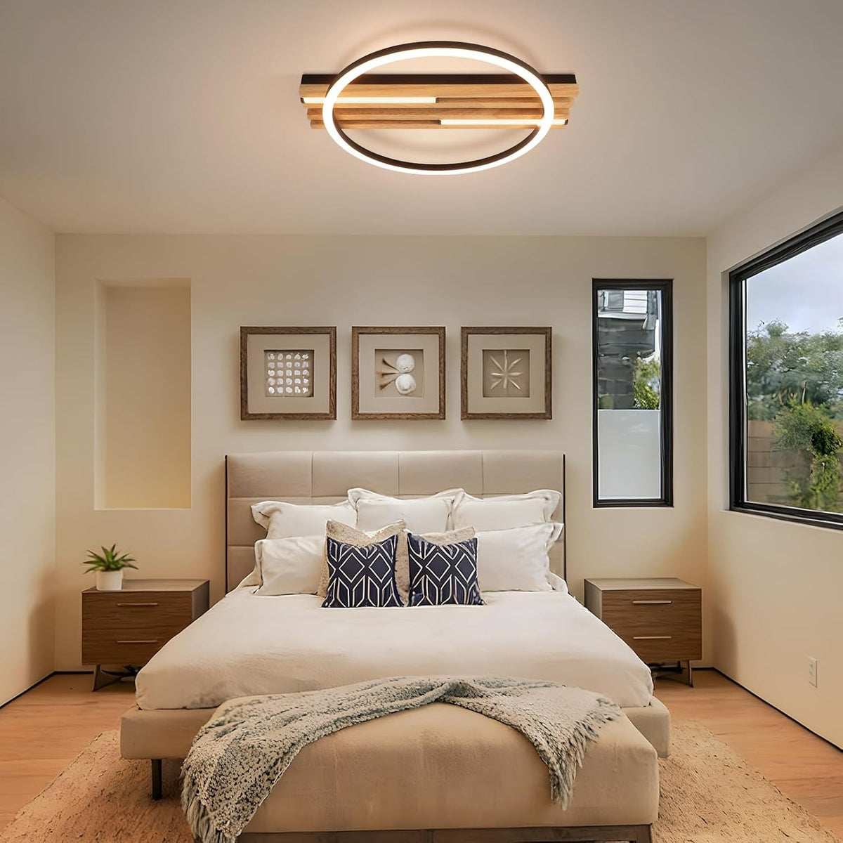 ZMH LED Deckenleuchte Holz Deckenlampe:38cm Wohnzimmer 3000K
