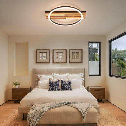ZMH LED Deckenleuchte Holz Deckenlampe:38cm Wohnzimmer 3000K