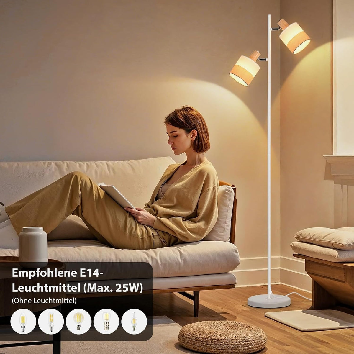 ZMH Stehlampe wohnzimmer drehbarer E14 Doppellampenkopf