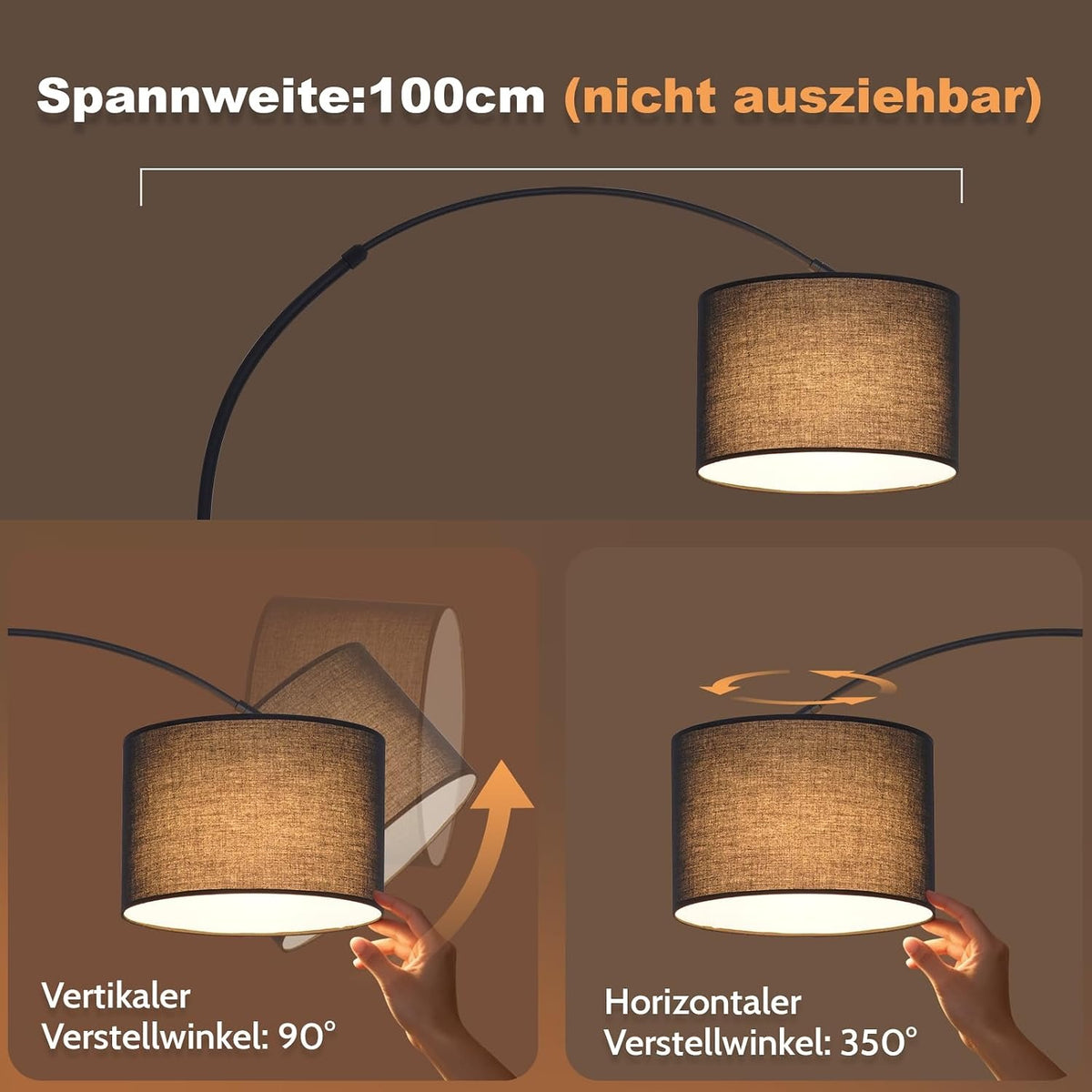 ZMH Bogenlampe Wohnzimmer Stehlampe - Stoffschirm Ø30 cm Stehleuchte 181CM