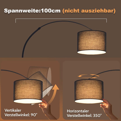 ZMH Bogenlampe Wohnzimmer Stehlampe - Stoffschirm Ø30 cm Stehleuchte 181CM