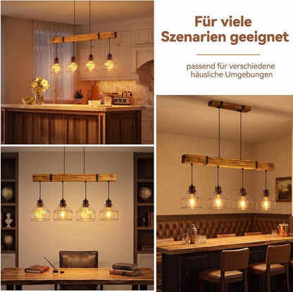 ZMH Vintage Pendelleuchte esstisch Hängelampe Holz Esstischlampe E27 Retro