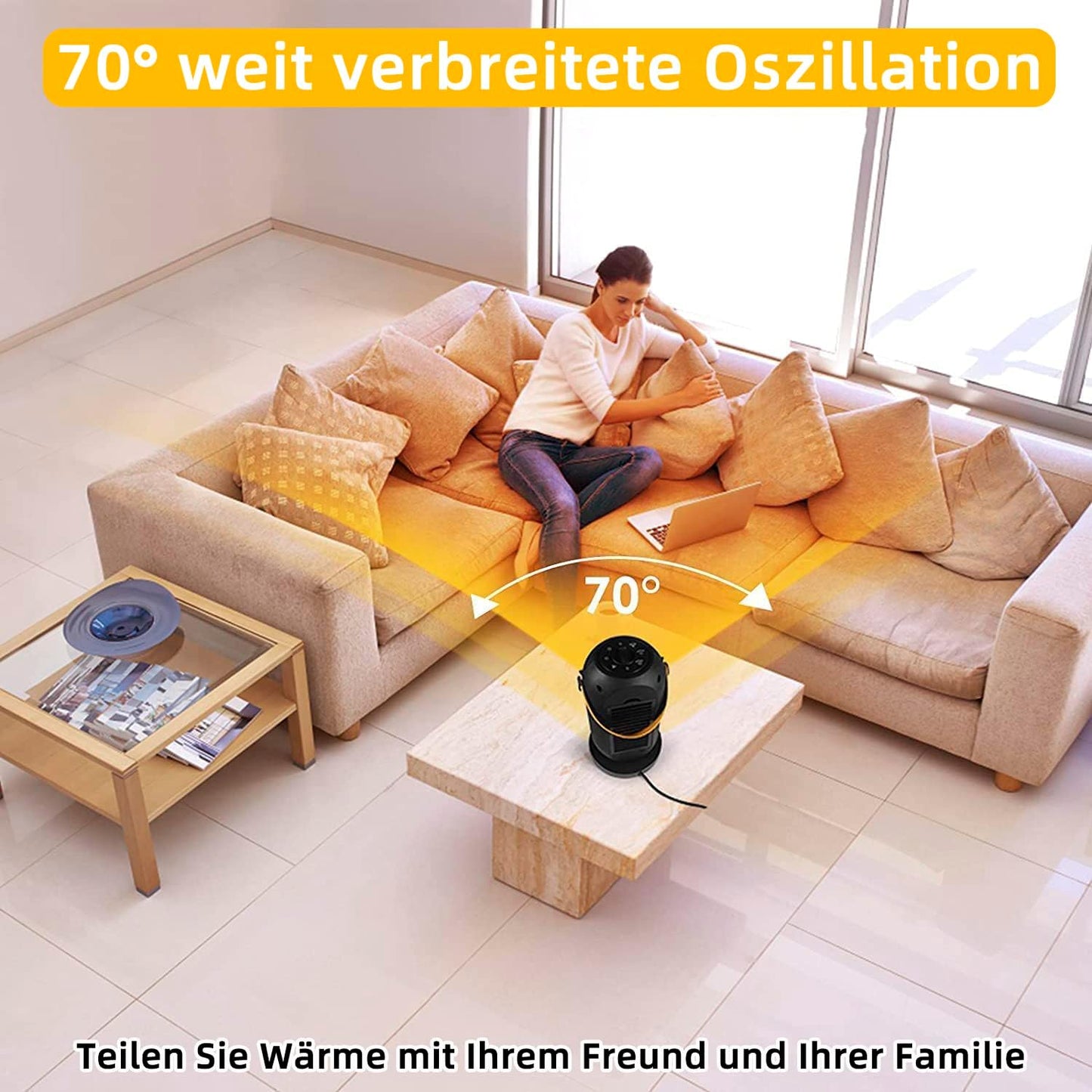 ZMH Heizlüfter, energiesparendes Heizen, leise – PTC-Keramik-Heizlüfter, Heizgerät, 1200 W, Heizstrahler, Innen-Badezimmer, elektrische Heizung mit Überhitzungsschutz, tragbare elektrische Heizung, Badezimmer