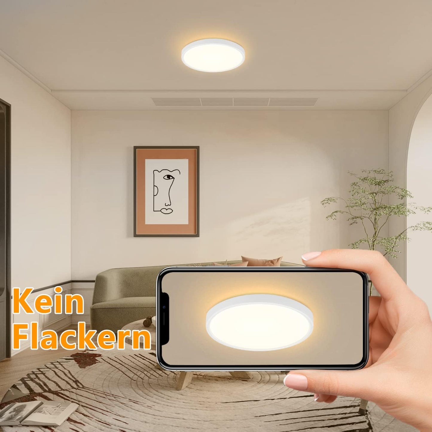 ZMH Deckenlampe LED Deckenleuchte Schlafzimmer - 15W Badlampe Warmweiß Flach Ø22cm Badezimmer Deckenbeleuchtung Badezimmerlampe IP44 Wasserdicht Schlafzimmerlampe Rund Küchenlampe Weiß für Bad Flur