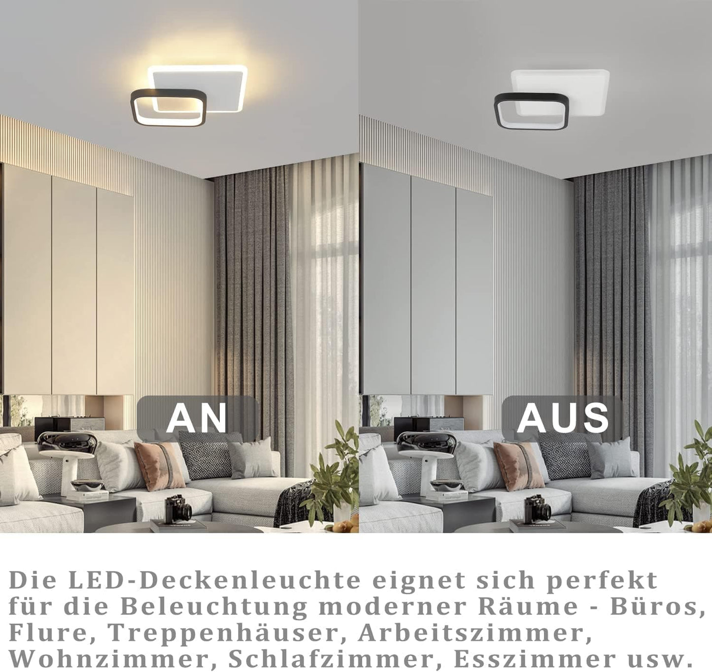 ZMH LED Deckenlampe Schlafzimmer Deckenleuchte - 3000K Warmweiß Schlafzimmerlampe 15W Acryl Modern Wohnzimmerlampe Rund Schwarz Design Deckenbeleuchtung für Wohnzimmer Esszimmer Küche Flur