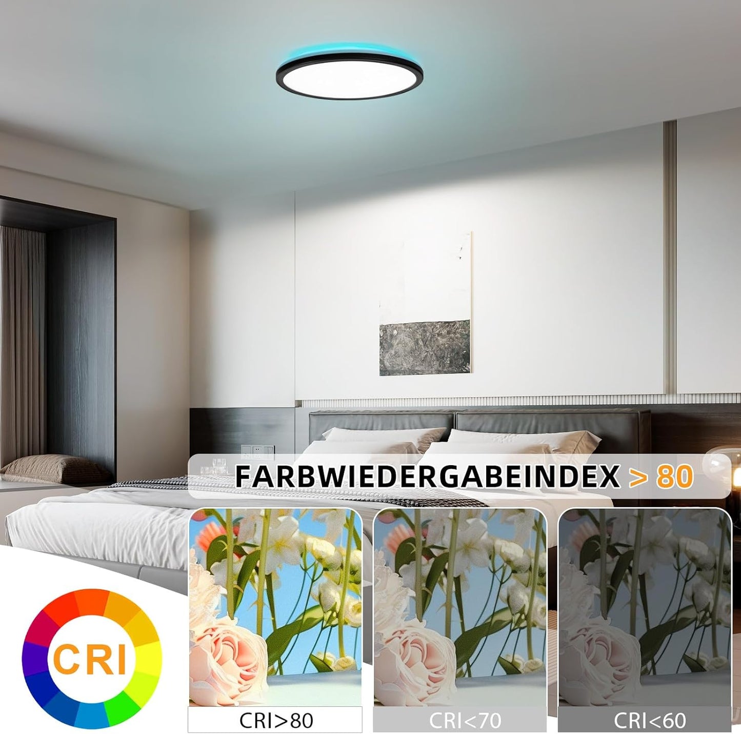 Deckenlampe LED Deckenleuchte Flach - Schlafzimmerlampe 30CM Badezimmerlampe 23W Küchenlampe Schlafzimmer Schwarz Deckenbeleuchtung Flurlampe Decke Badlampe 3000K-6500K für Küche Flur