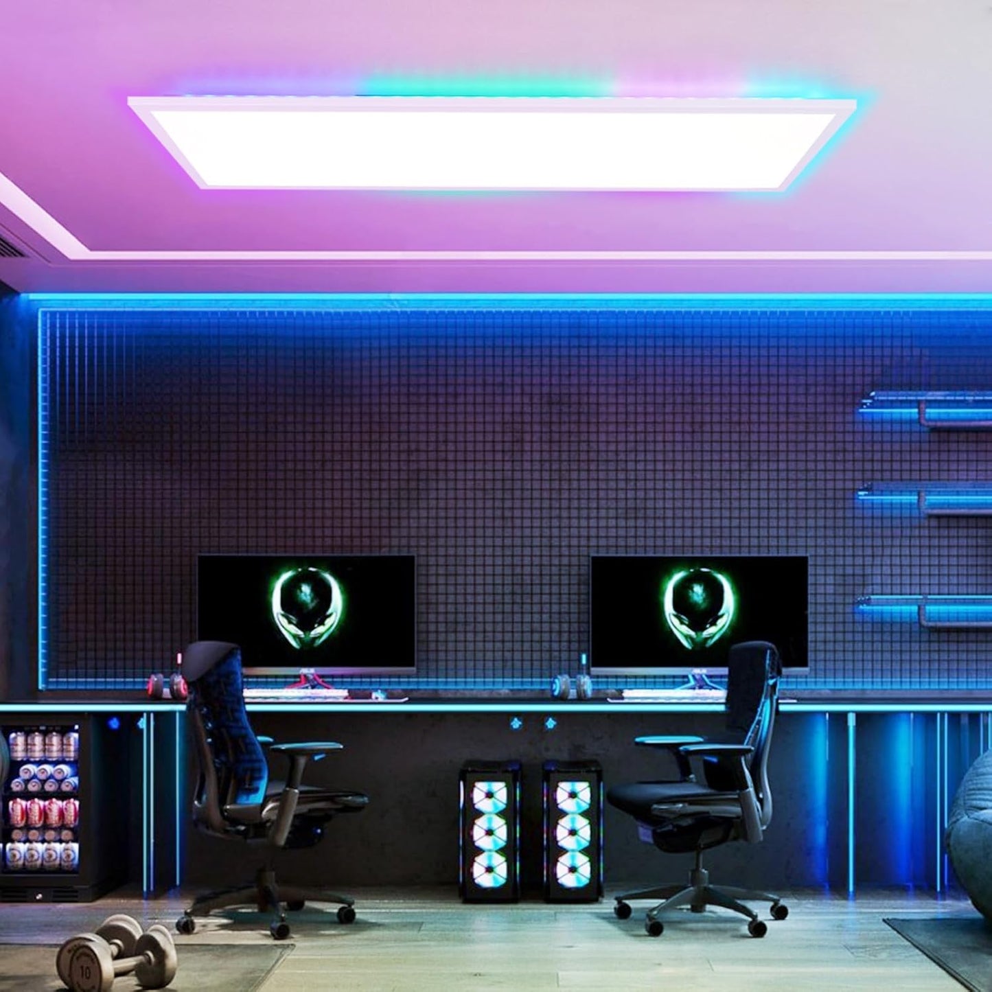 LED Panel 100x25 Deckenleuchte - Deckenpanel Dimmbar Lang Tageslichtlampe GRB Backlight Farbwechsel Bürolampe Flach Büro 24W Deckenlampe Küchenlampe für Werkstatt Flur Küche Wohnzimmer