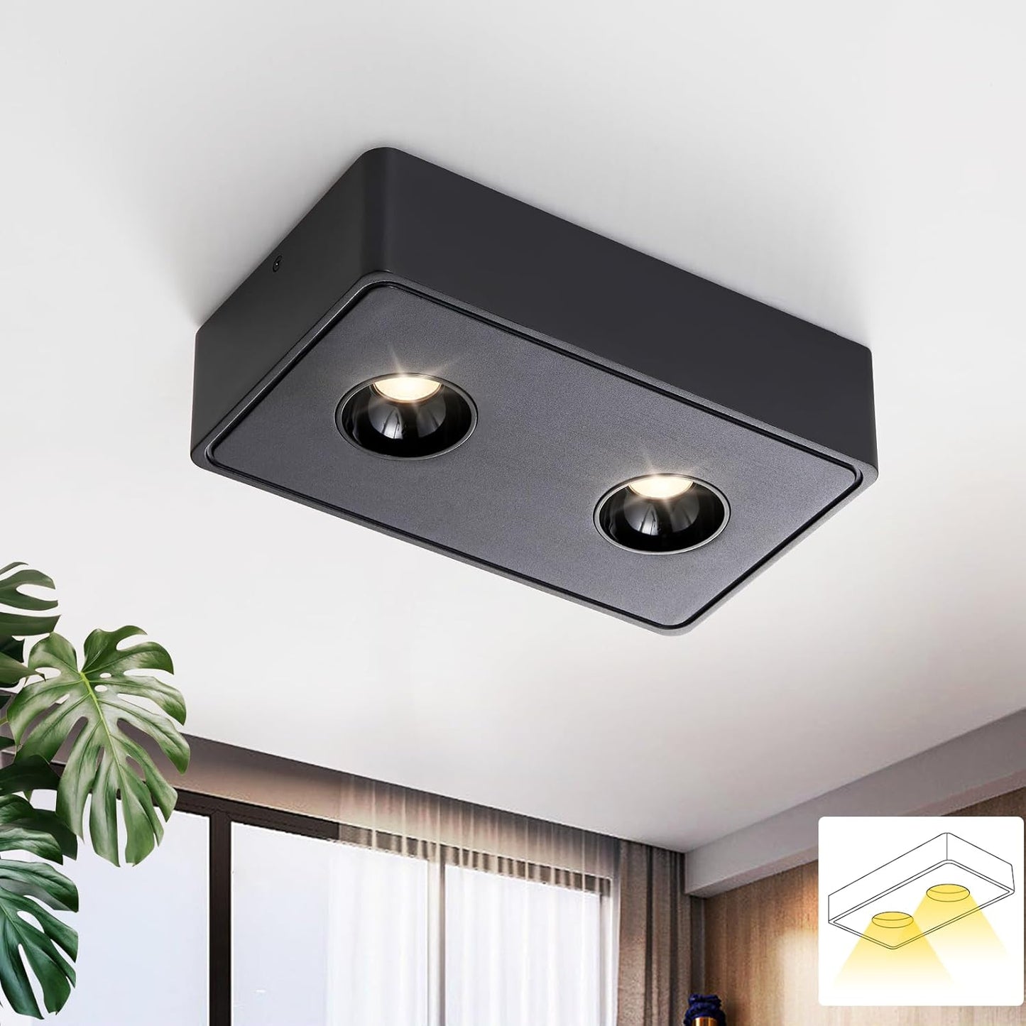 ZMH Spots Deckenleuchte LED Aufputz - Schwarz Aufbaustrahler mit 2 Flammig Deckenspots 14W Warmwei? Deckenstrahler Eckig Modern Spotbaken Flach Aufbauspot f¨¹r K¨¹che Wohnzimmer Esszimmer Korridor Flur